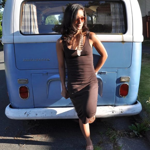 Downtown Betty Soft Goods stretch cotton/Lycra dress in denim blue Size S - Picture 1 of 8